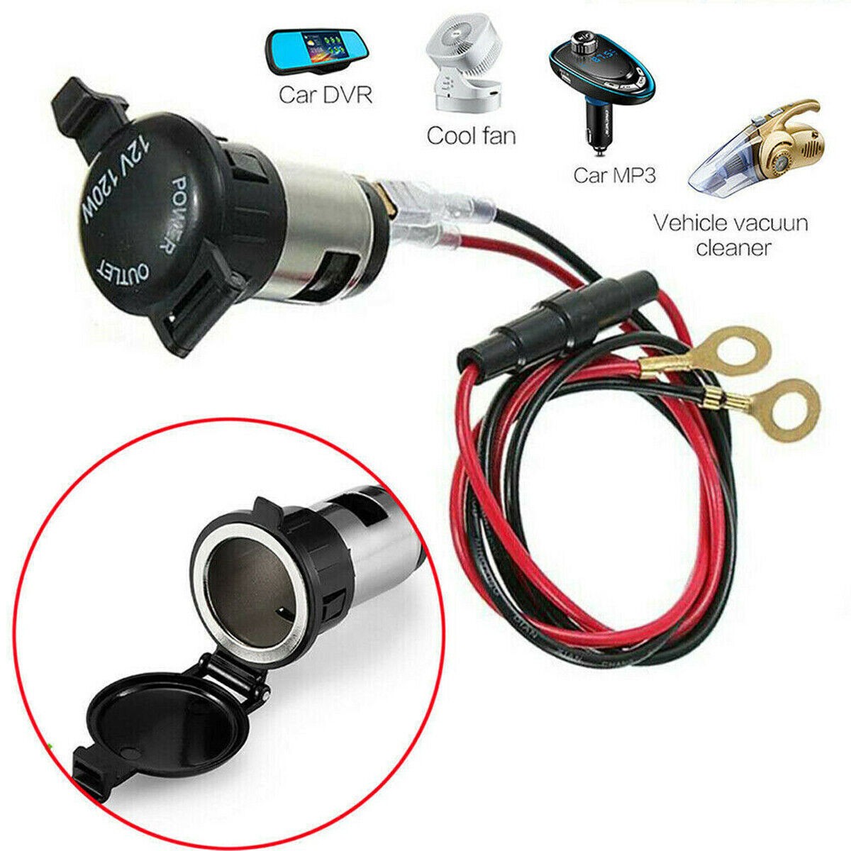 Car Power Socket DC12V 120W Cigarette Plug Outlet Lighter Socket Plug Adapter