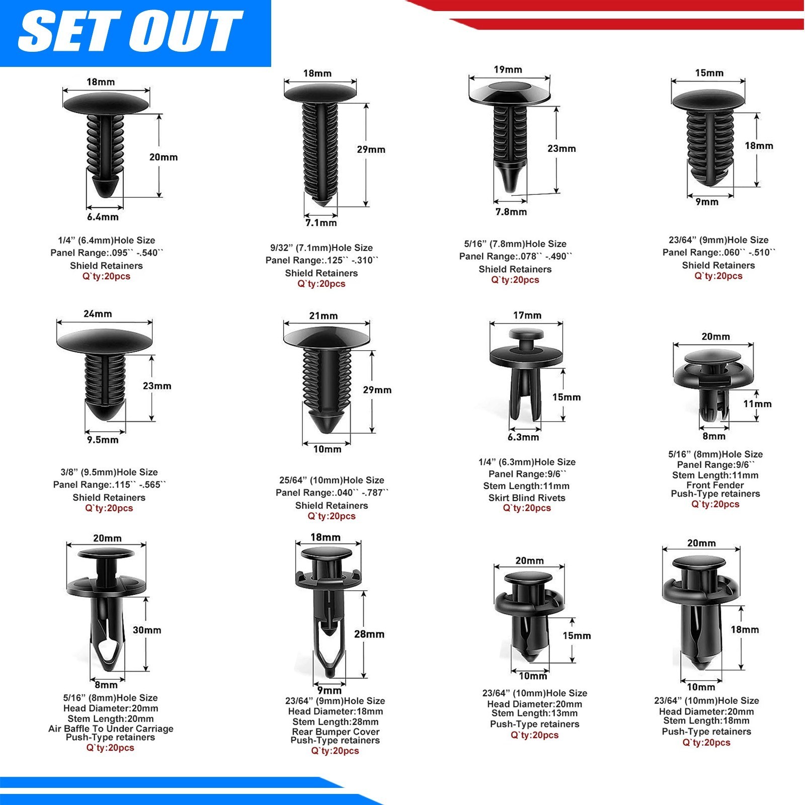 240pcs Auto Car Bumper Retainer Clips Kit Fastener Remover Push Pin Rivet Screw