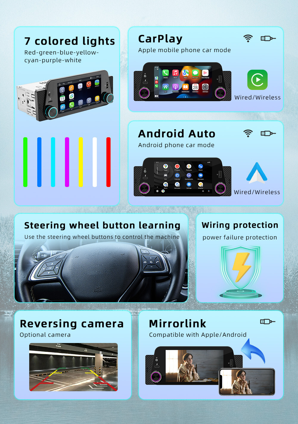 Car Radio Bluetooth Stereo For CarPlay Android Auto MP5 Player W/Free Camera