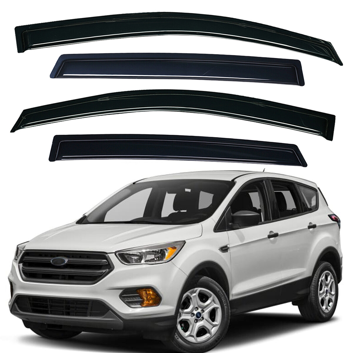 Tape-on Smoke Window Visor Rain Guard Rainproof for 2013-2019 Ford Escape