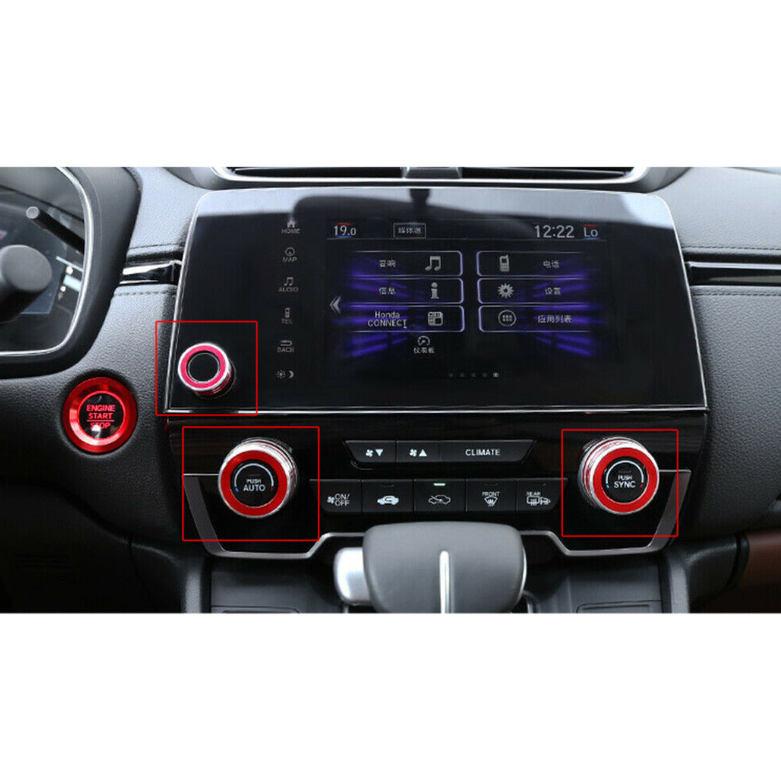 3pcs Red AC Switch Knob Trim Ring Cover Fit For Honda CRV CR-V 2017-2020 year