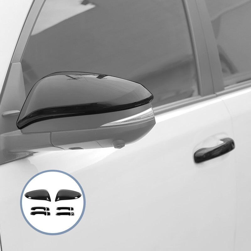 For 17+ 4Runner Shiny Black Door Handles Rearview Mirror Cover Trim Accessories