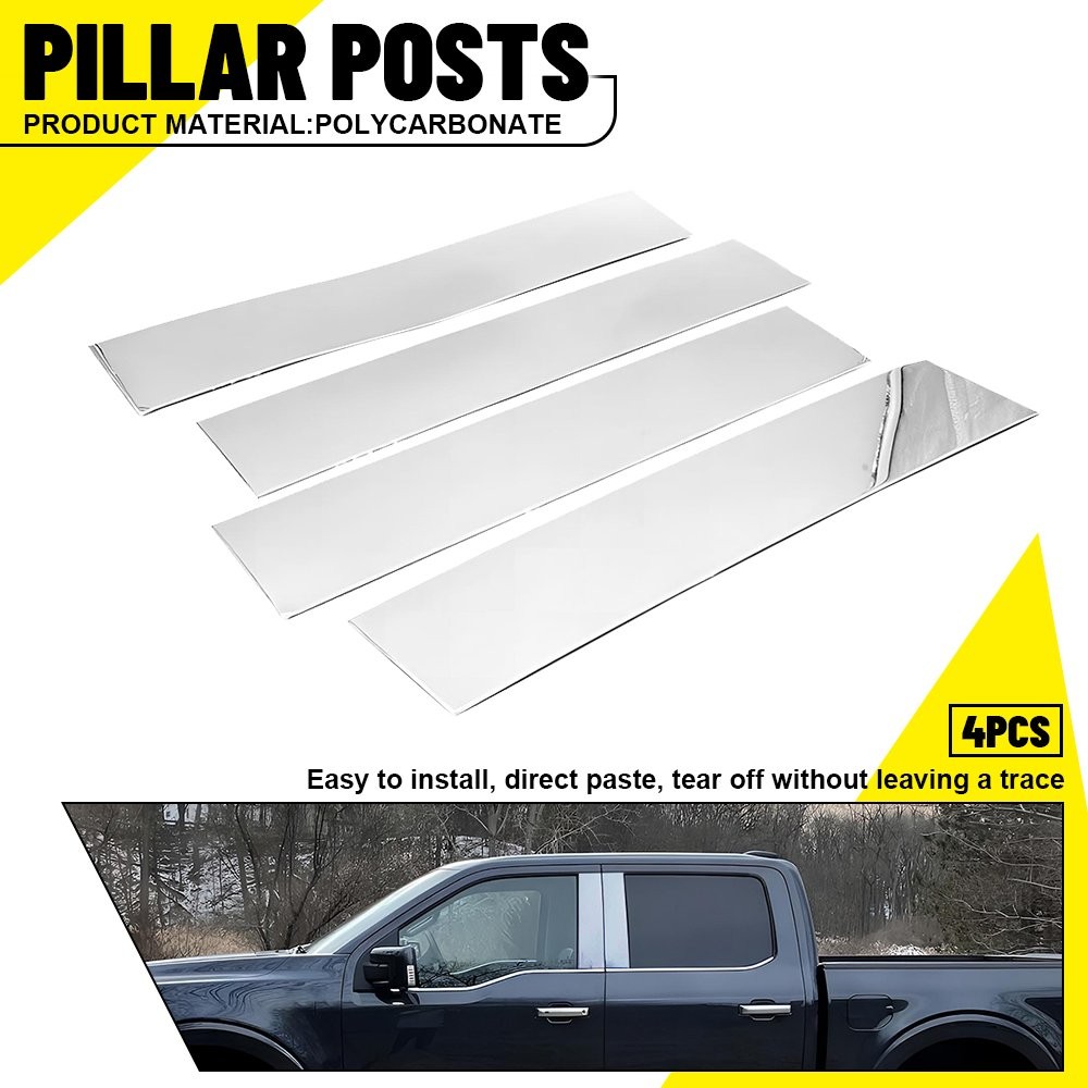 4Pcs PC Gloss Chrome Window B Pillar Covers For Ford F150 SuperCrew 2015-2021