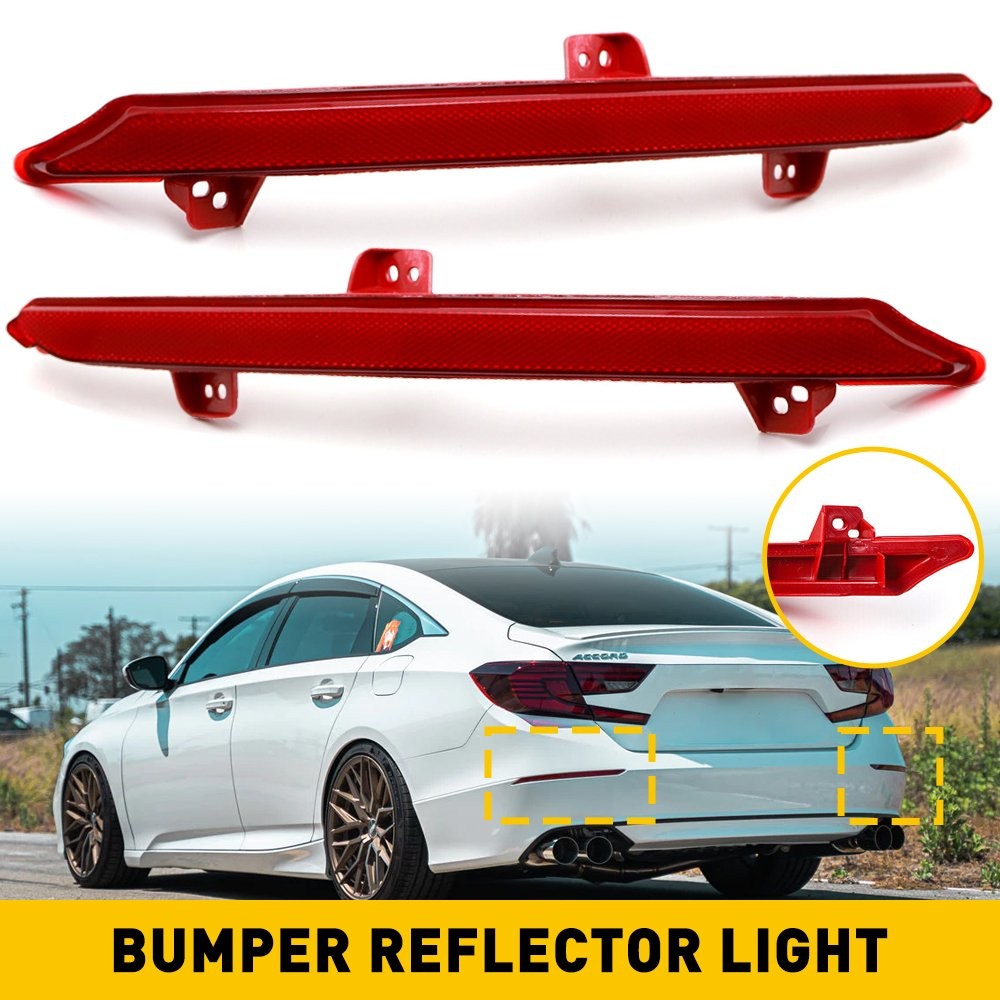 OE-Spec Red Lens Rear Bumper Reflectors Reflex For 2018-2022 Honda Accord Sedan