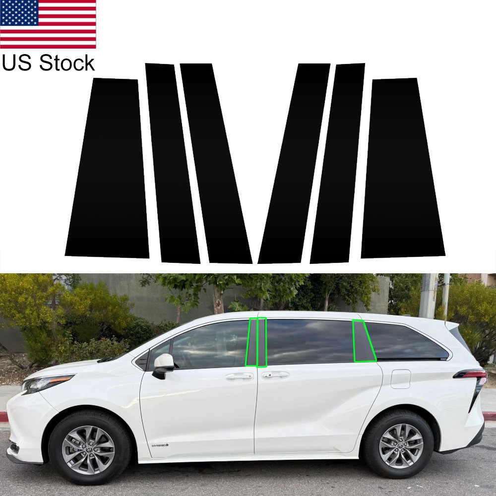 For 21-24 Toyota Sienna 6pcs Glossy Black Pillar Posts Door Window Covers Trim