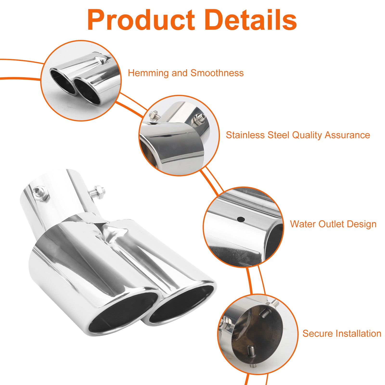 Dual Exhaust Tail Pipe 2.5″ Stainless Steel Muffler Tip Universal Car with Bolt