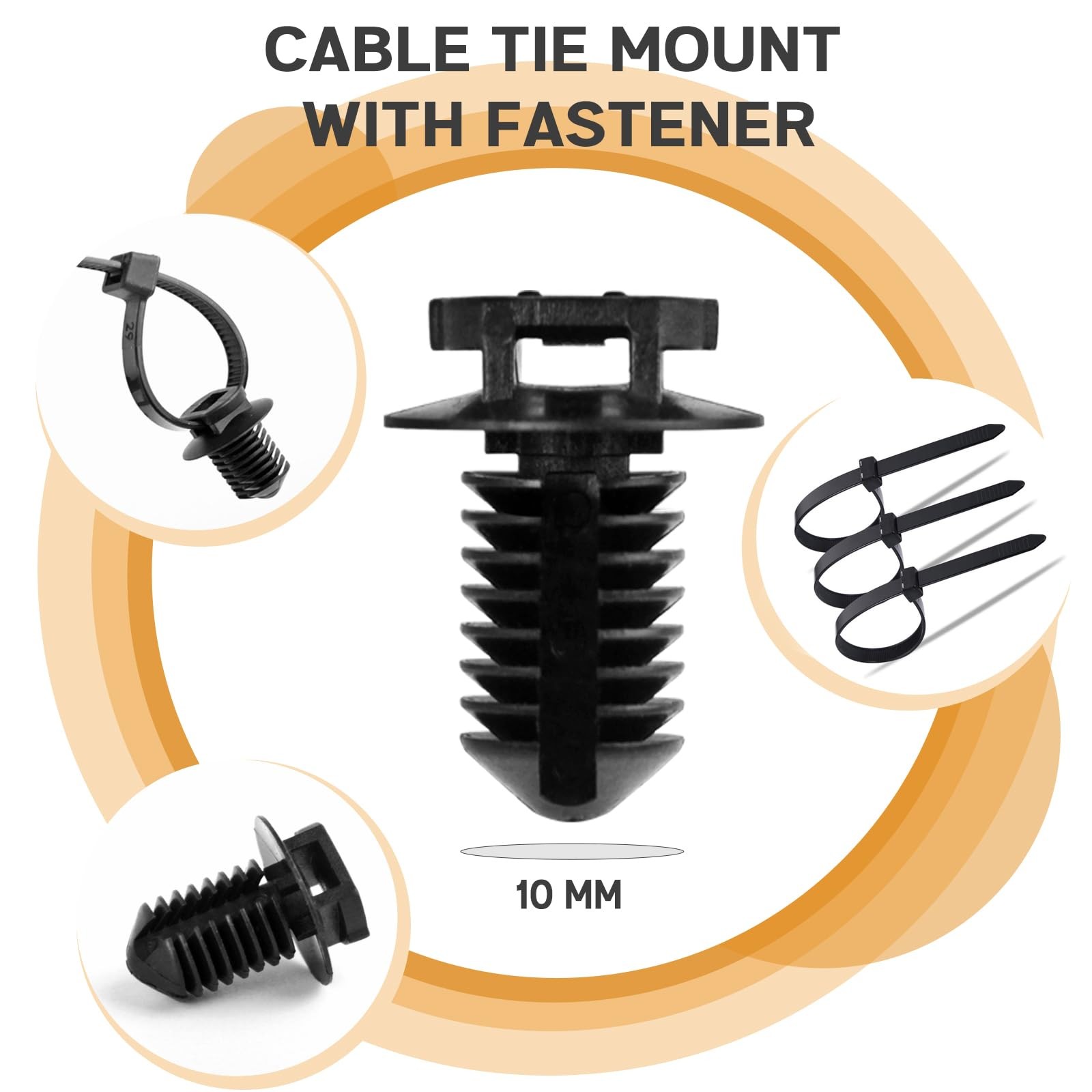 160Pcs Nylon Universal Cable Tie Buckle Zip Clips Automotive Black