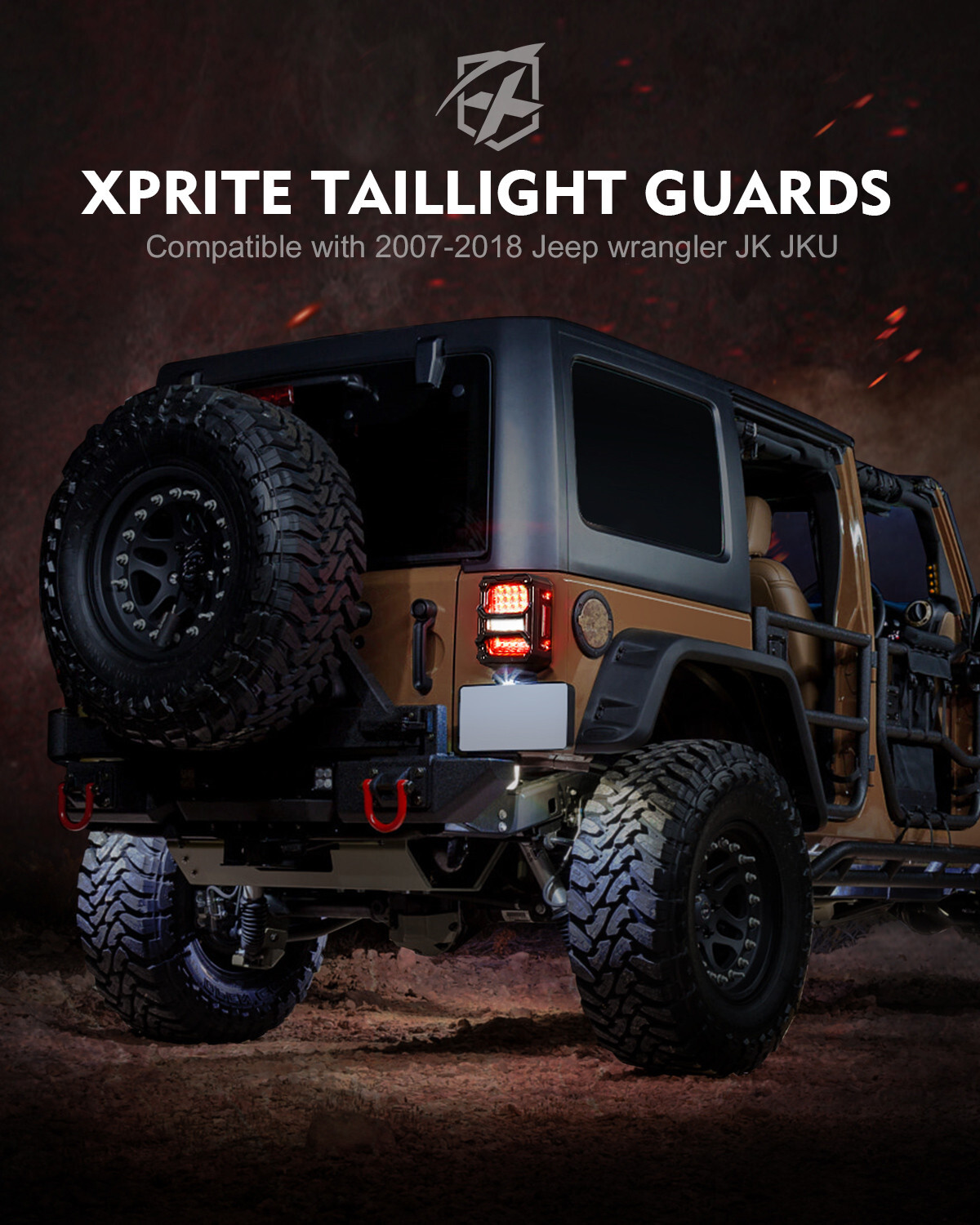 Xprite 2PCS Rear Tail Light Guard Light Cover For Jeep Wrangler JK JKU 2007-2018