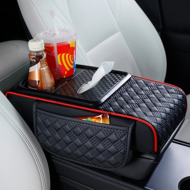 Car Armrest Cushion Center Console Cover with Cup Holder&Tissue Box&Phone Holder
