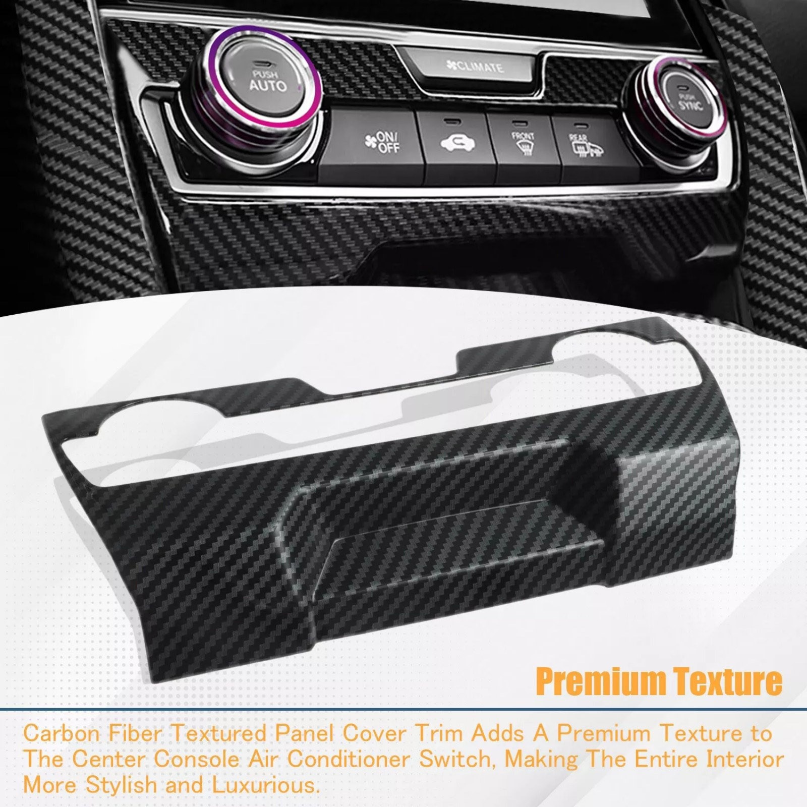 Black Central Console AC Switch Panel Cover Trims For Honda Civic 2016-21