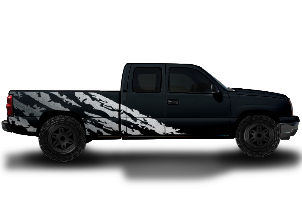 Custom Vinyl Decal Wrap Kit HALFSIDE SHRED for 99-07 Chevy Silverado 1500 SILVER