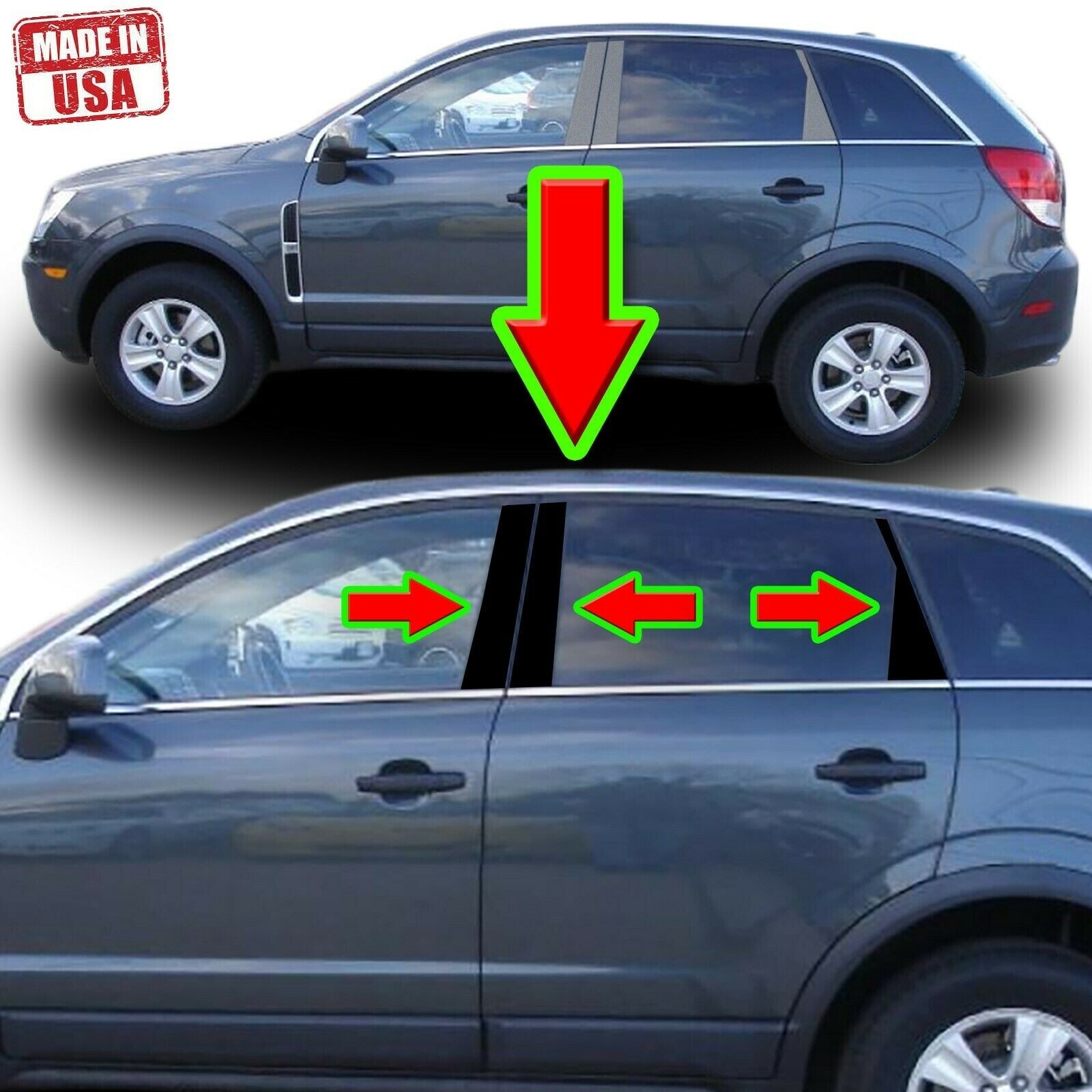 Black Pillar Trim for Saturn Vue 08-11 6pc Set Door Cover Piano Window Post
