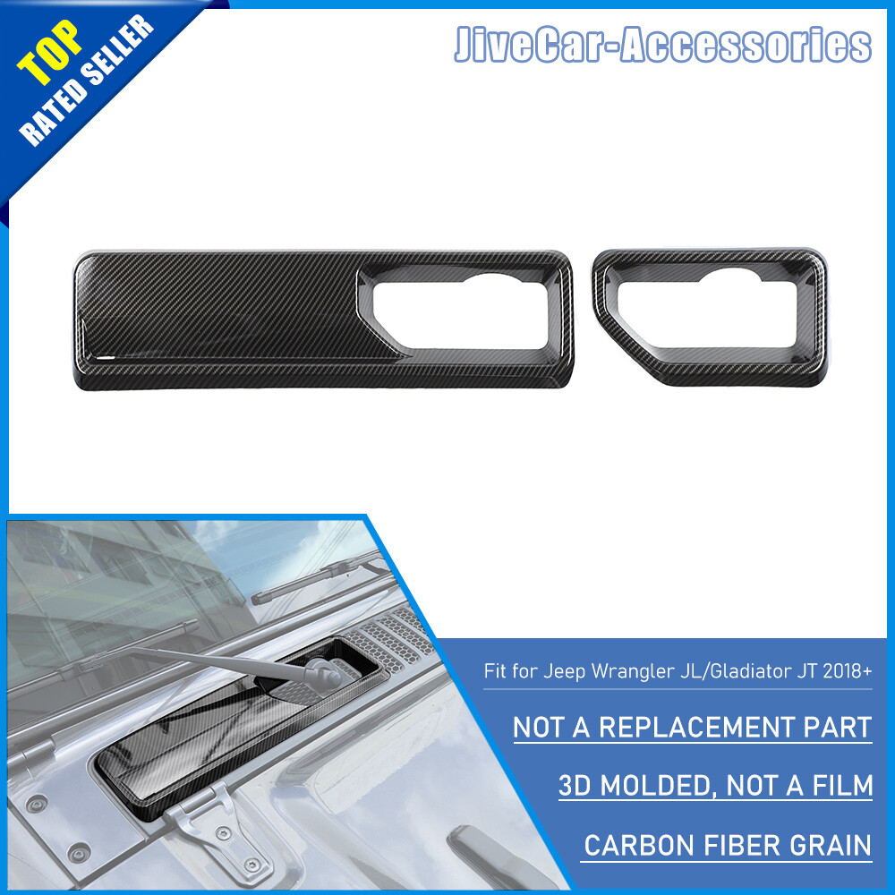 Carbon Fiber Front Hood Rain Wiper Base Cover Trim For Jeep Wrangler JL JT 2018+