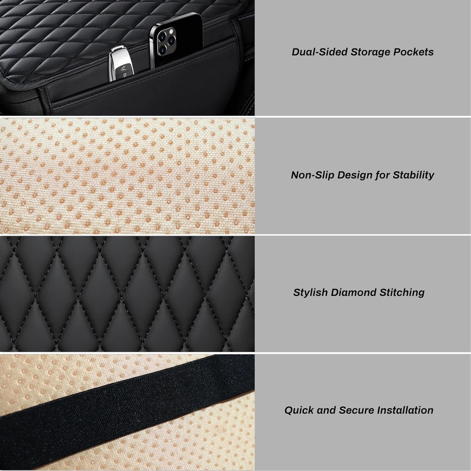 Car Armrest Cushion Cover Center Console Box Pad Mat with Pocket For Most Car