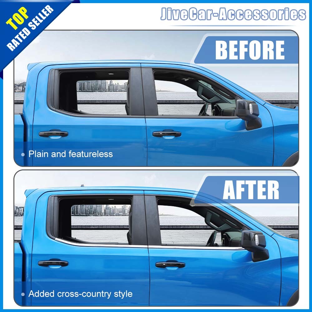 Chrome Window Bottom Sill Strips Cover Trim For Chevy Silverado GMC Sierra 2019+