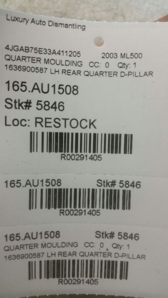 2003 Mercedes-Benz ML500 – Left Outer Quarter Molding – 1636900587 – R291405