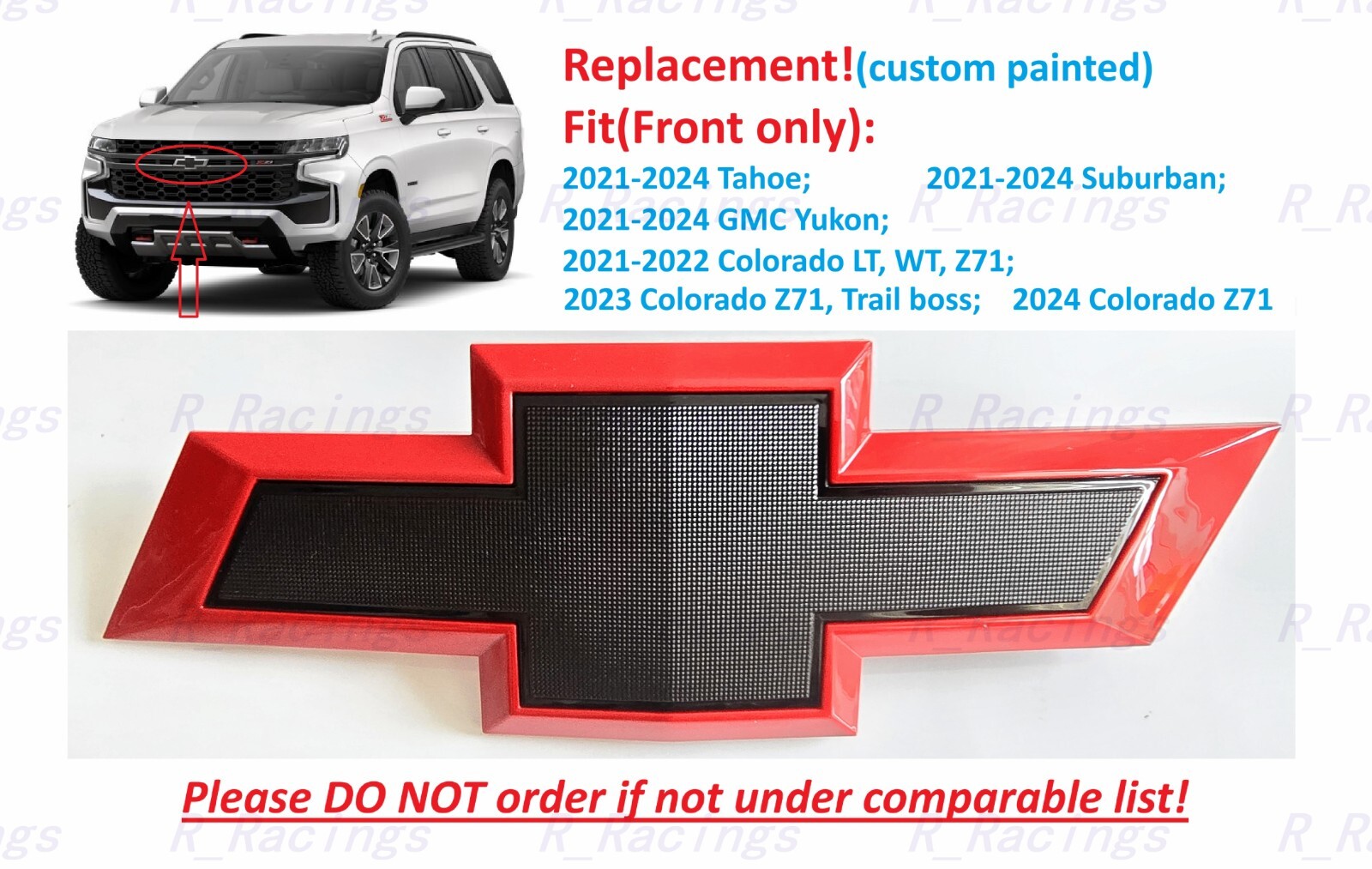 1PC Custom Front Red Black Bowtie Emblem 2021-2025 Suburban Tahoe Colorado Yukon