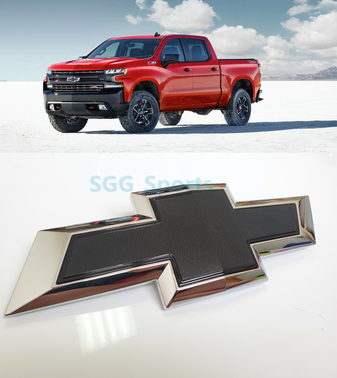2019-2021 Chevrolet Silverado 1500 Bowtie Front Grille Emblem Chrome Black OEM