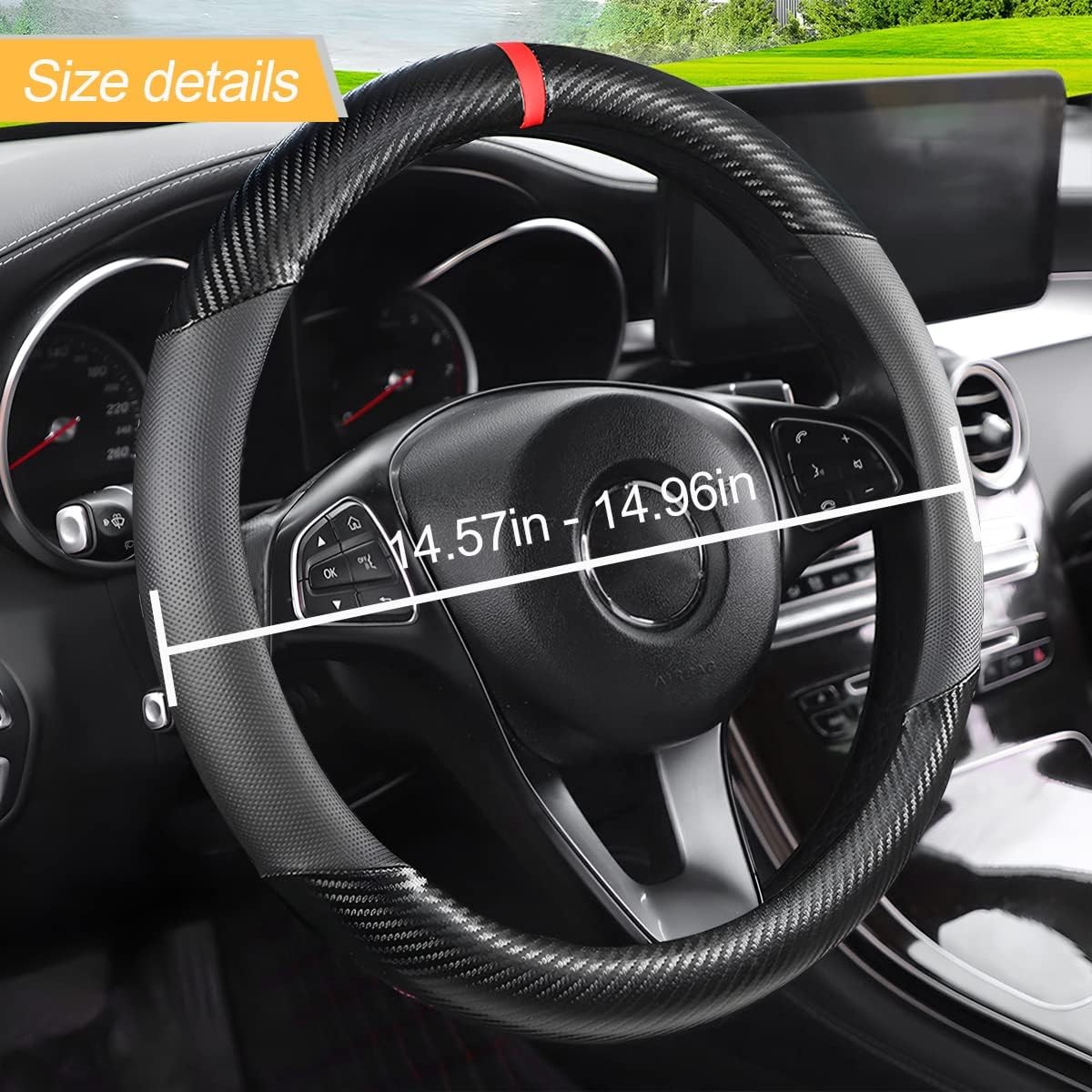 For Ford Car Steering Wheel Cover Carbon Fiber Pu Leather Anti-slip Accessories