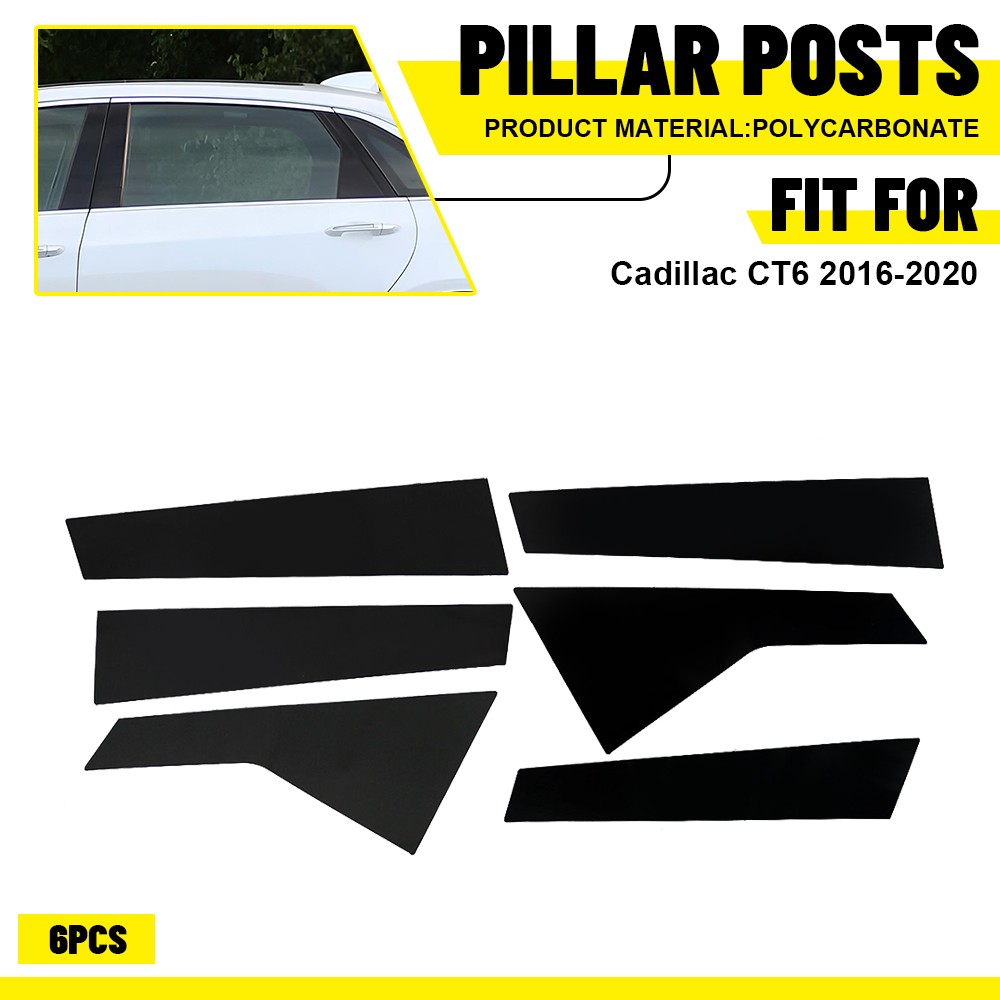 6Pcs Set Gloss Black Window Pillar Post Cover Trim For Cadillac CT6 2016-2020