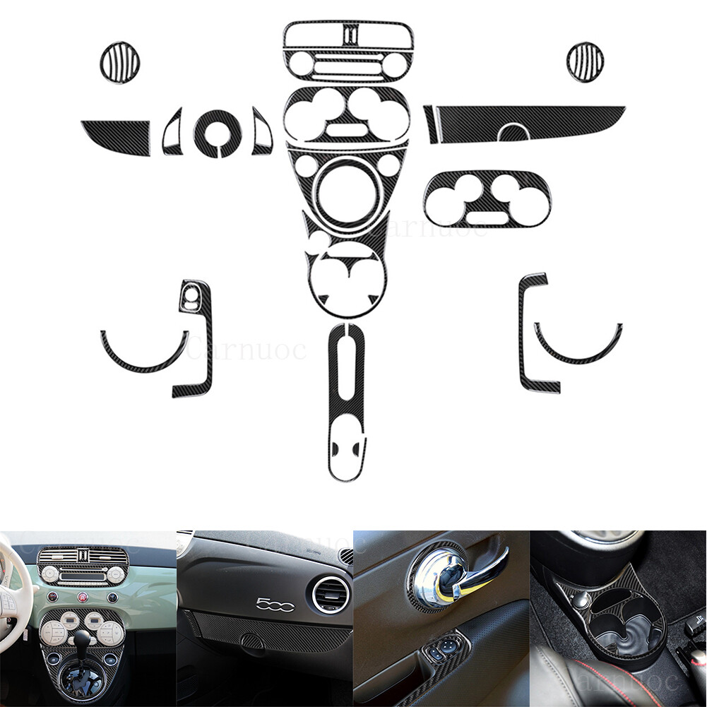 27pcs For Fiat 500 2012-2015 Carbon Fiber Full Kits Interior Trim Set