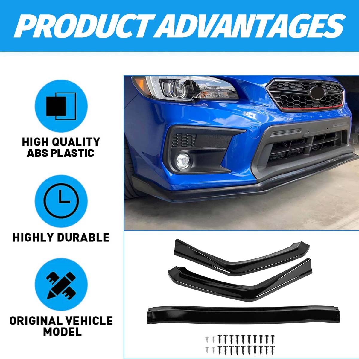 For Subaru WRX STi CS Style 2015-2021 Gloss Black Front Bumper Lip Splitter Kits