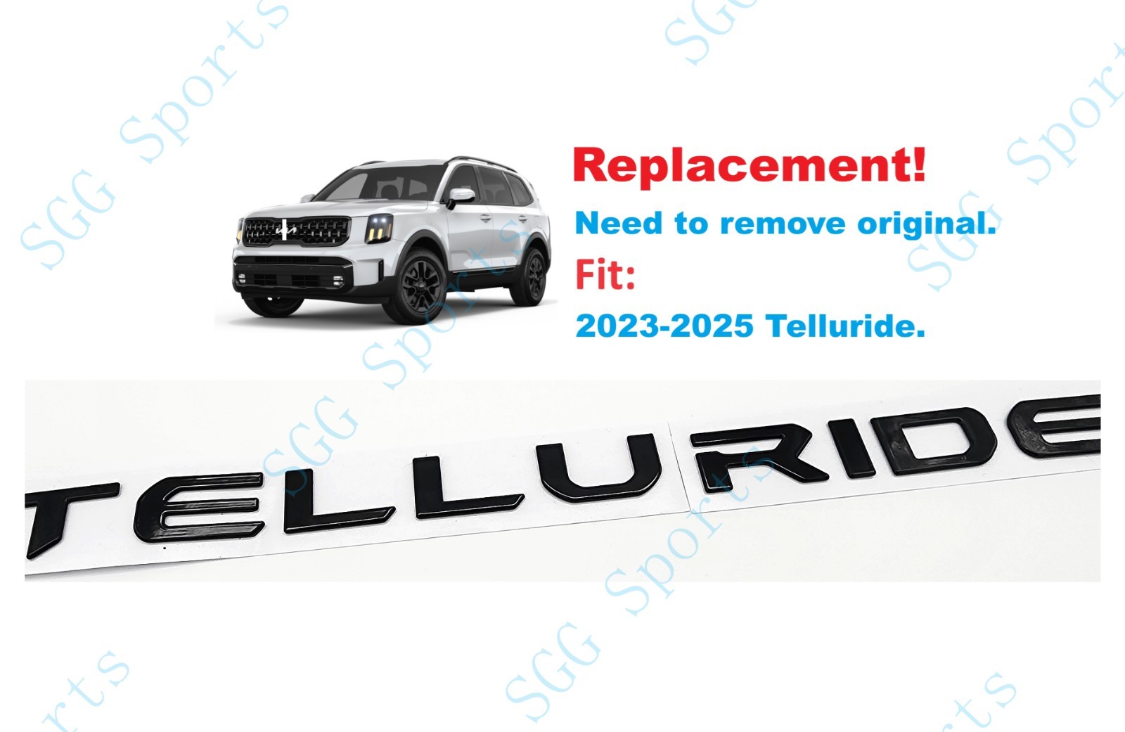 Replacement Gloss Black Rear Tailgate TELLURIDE Emblem 2022-2025 K I A Telluride