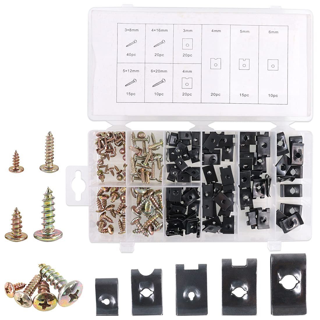 170Pcs Auto Car U-Clip U Nut and Screw Assortment Kit for Dash Door Panel Interi