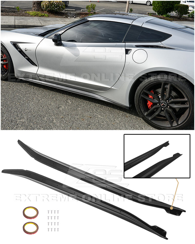 For 14-19 Corvette C7 Add-On Bottom Line PRIMER BLACK Side Skirts Rocker Panels