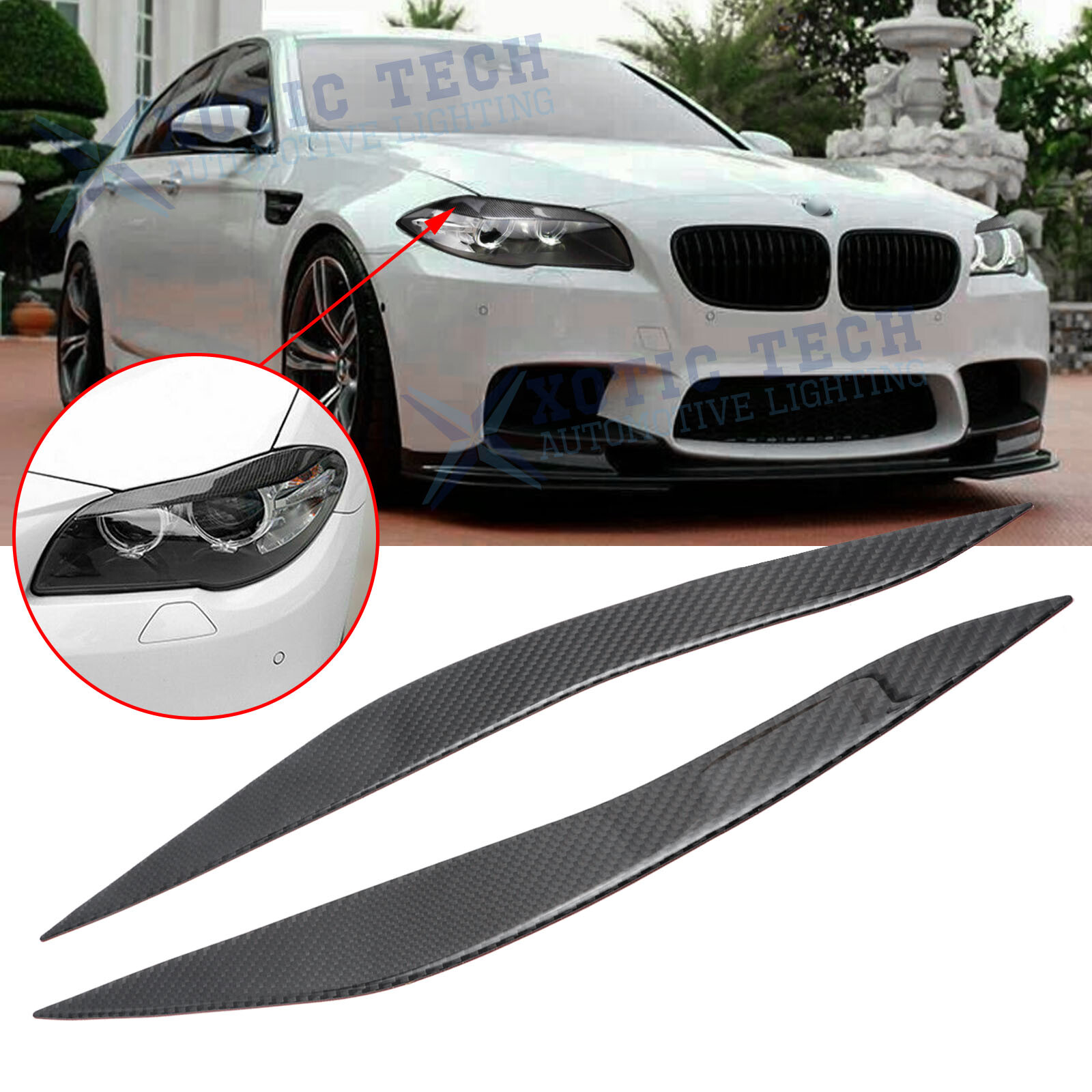 Carbon Fiber Car Headlight Eyebrow Eyelid Trim Stickers For BMW F10 M5 2011-2017