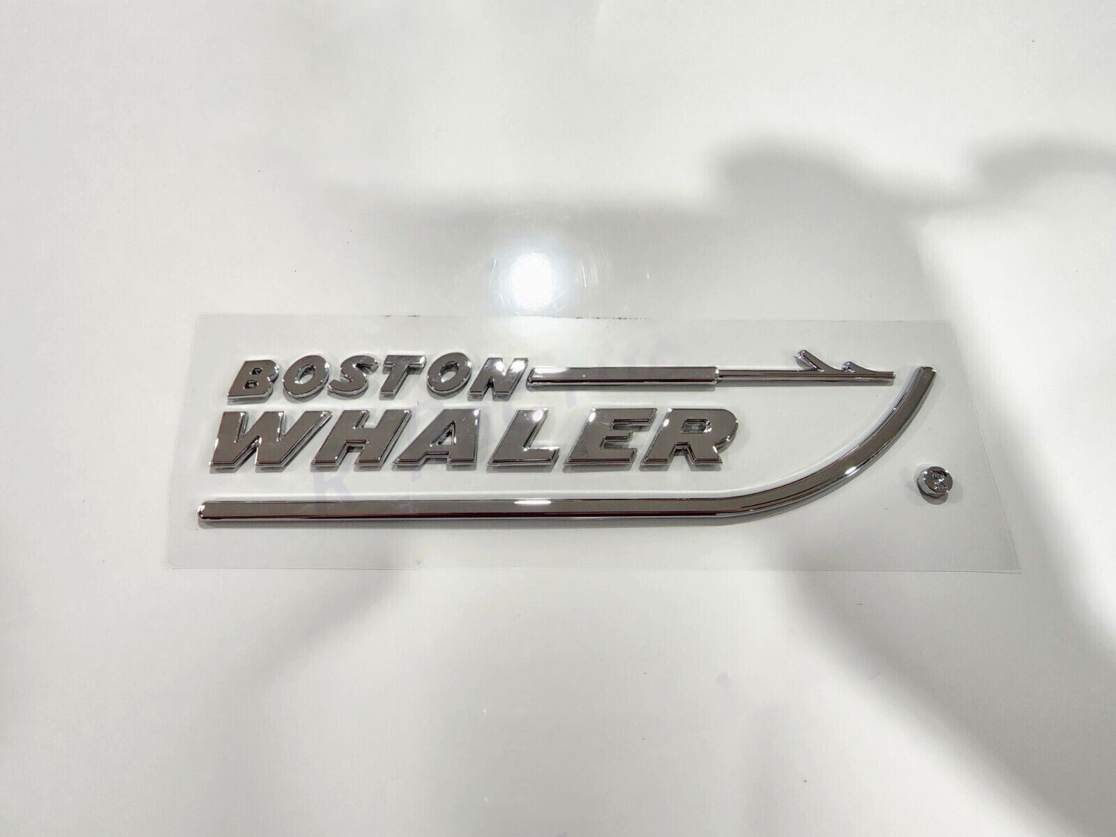 1PC NEW BOSTON WHALER EMBLEM BADGE LETTERS CHROME 8-3/4″ X 2″ PEEL AND STICK
