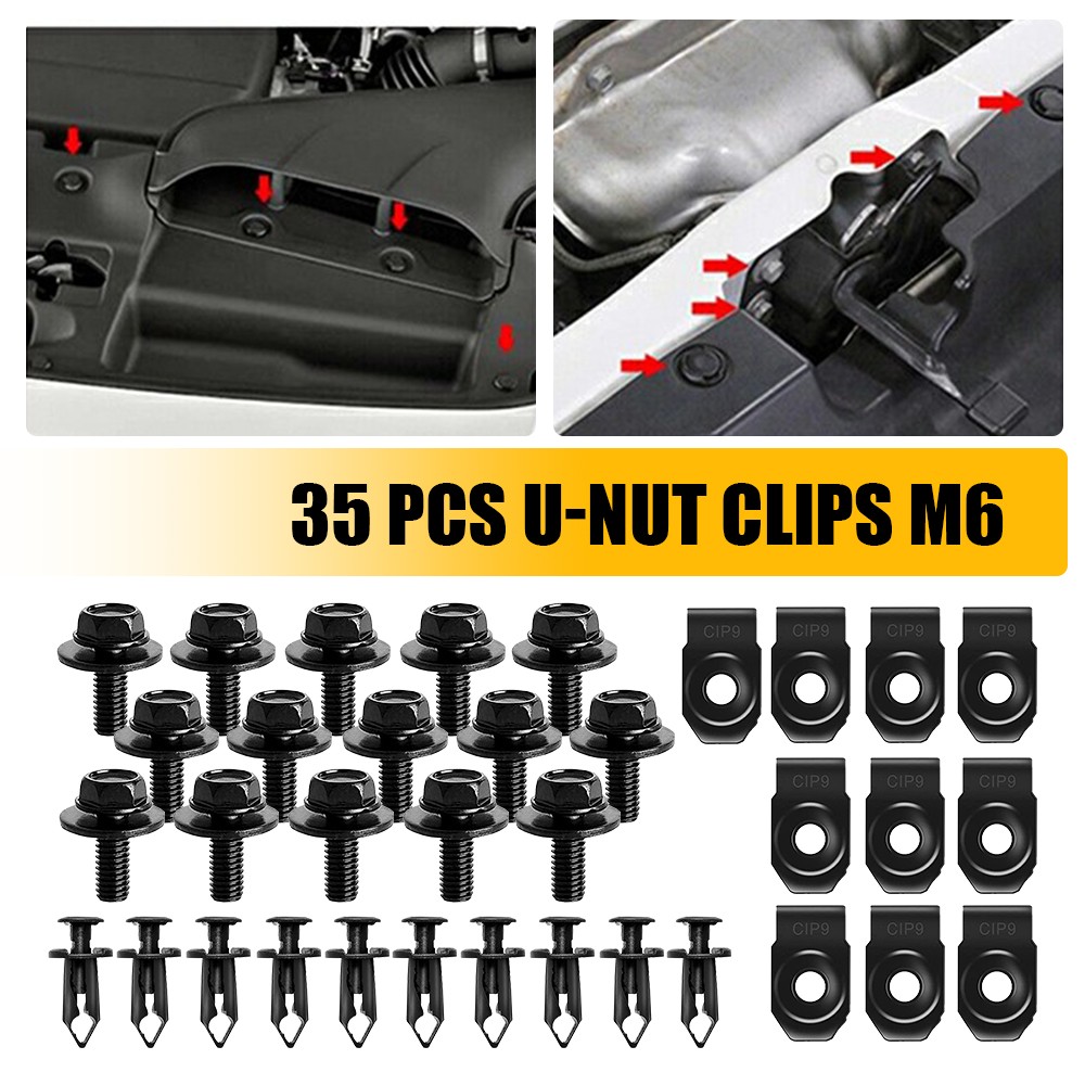 35PCS For Nissan Engine Under Cover Splash Shield Guard M6 Bolts & U-nut Clips