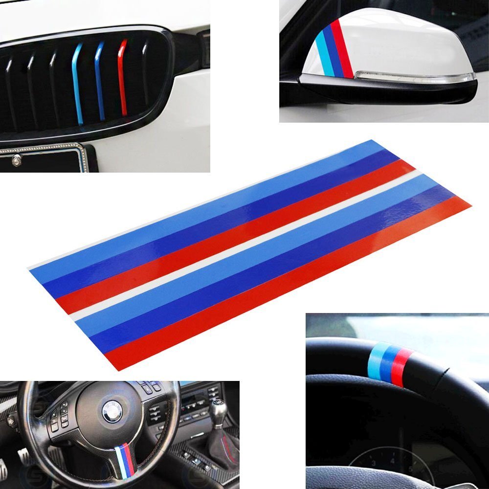 2pc 9″ M-Colored Stripe Decal Stickers For BMW Exterior or Interior Decoration