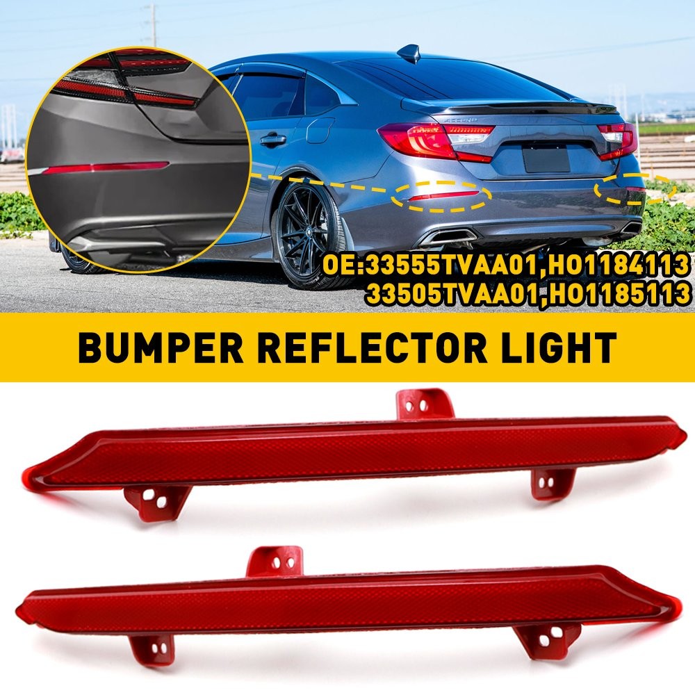 OE-Spec Red Lens Rear Bumper Reflex Reflectors For 2018-2022 Honda Accord Sedan