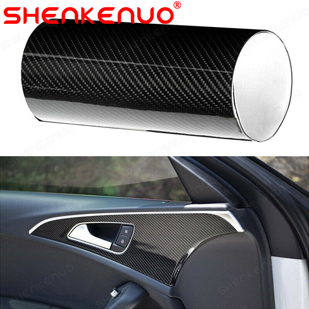 5D Ultra Shiny Gloss Glossy Black Carbon Fiber Vinyl Wrap Sticker Decal 12″x60″
