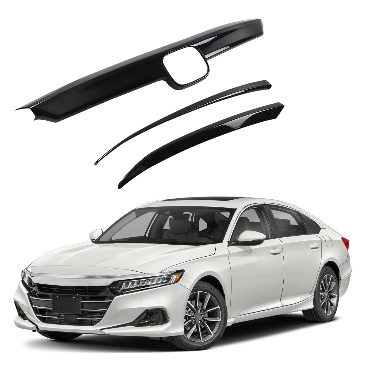 FOR 2021-2022 HONDA ACCORD GLOSS BLACK FRONT GRILL GARNISH TRIM + EYELID COVER