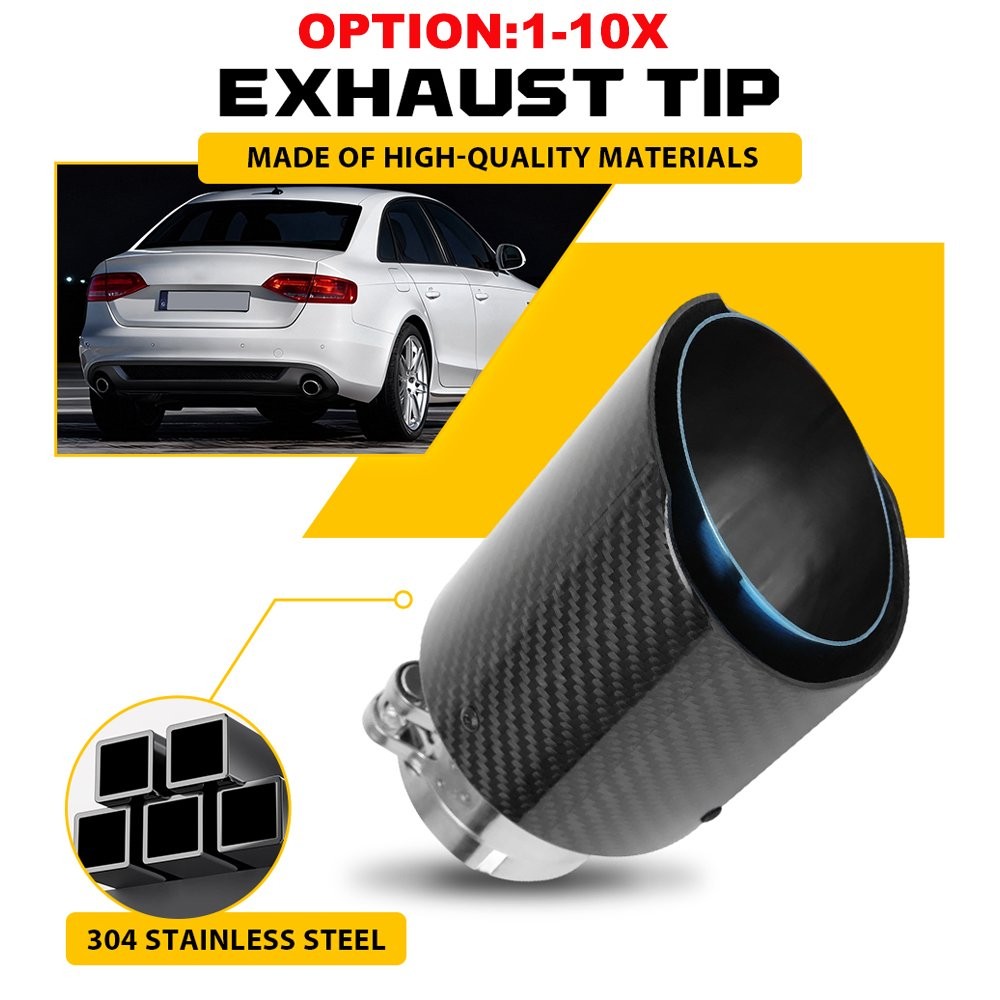 2.5″ Inlet Carbon Fiber Exhaust Tip Clamp-on Stainless Steel Polished Outlet3.5″