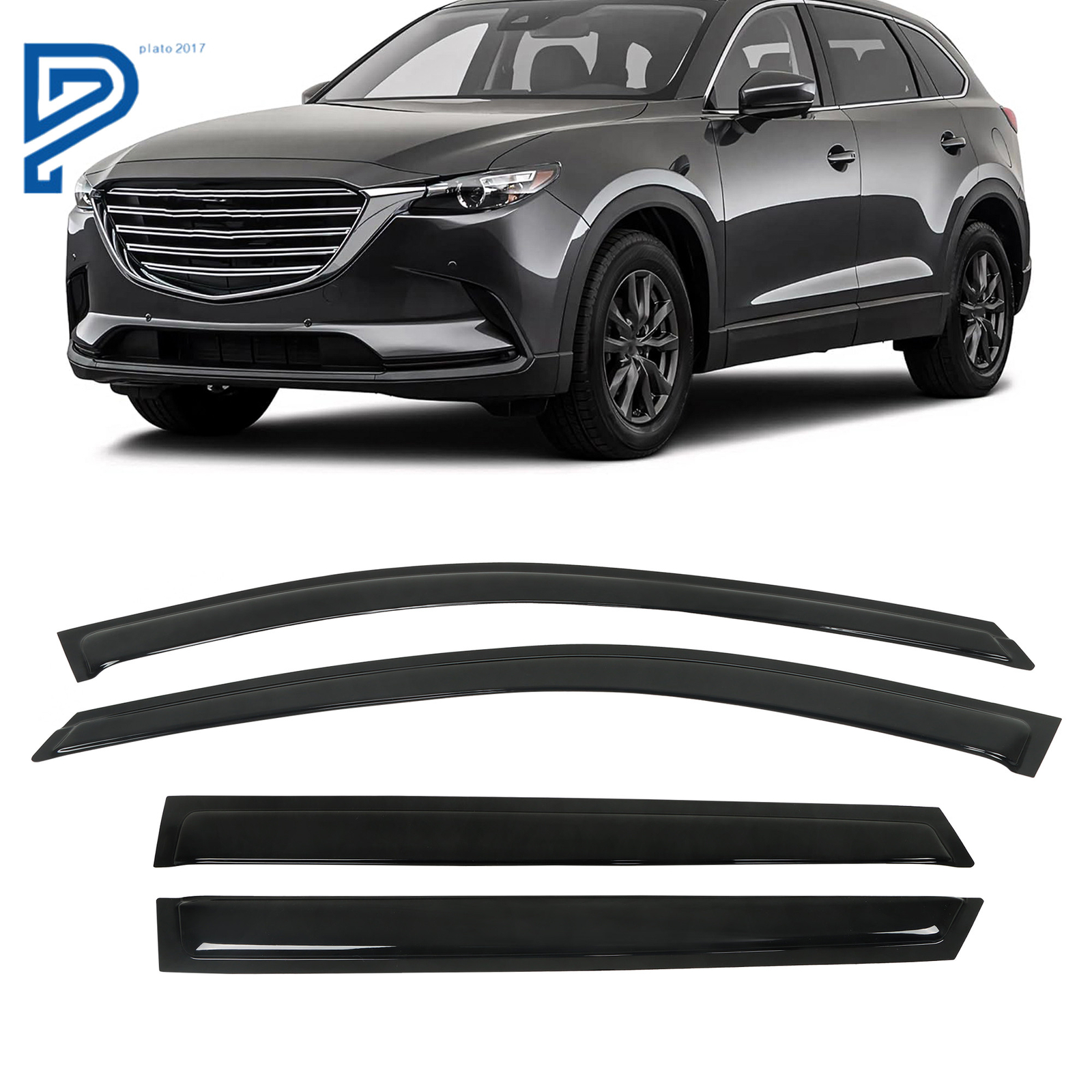 Window Visor Vent Sun Shade Rain Guard 4PCS For 2016 2017 18-2021 Mazda CX-9 CX9