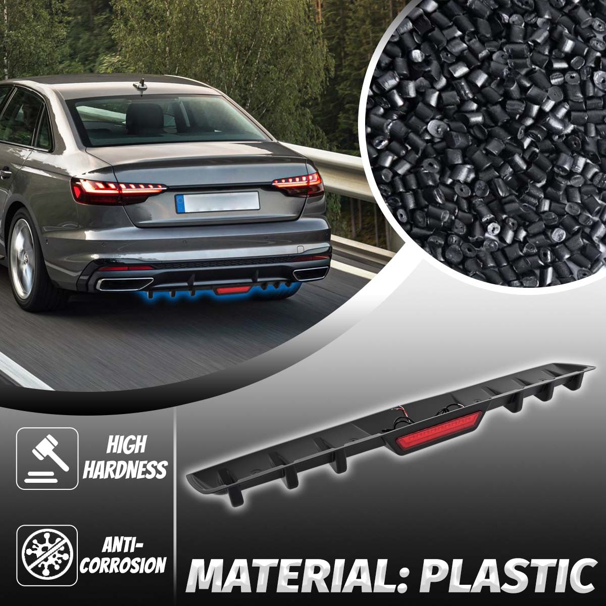 Matte Black Rear Bumper Diffuser Spoiler Splitter w/ LED Light For Acura ILX TLX
