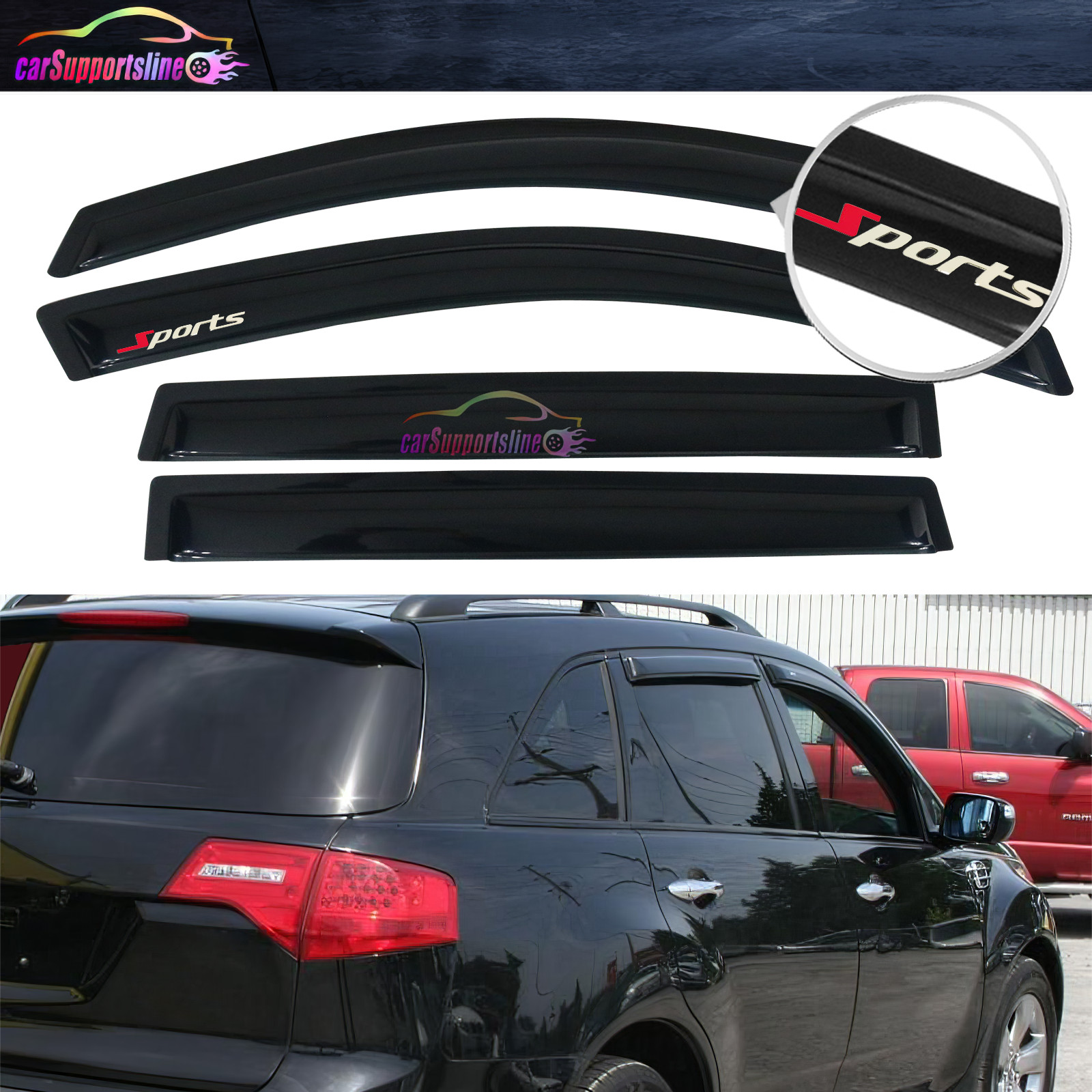 Fits 07-13 Acura MDX Slim Style Window Visor Wind Deflector w/ 3D Sport