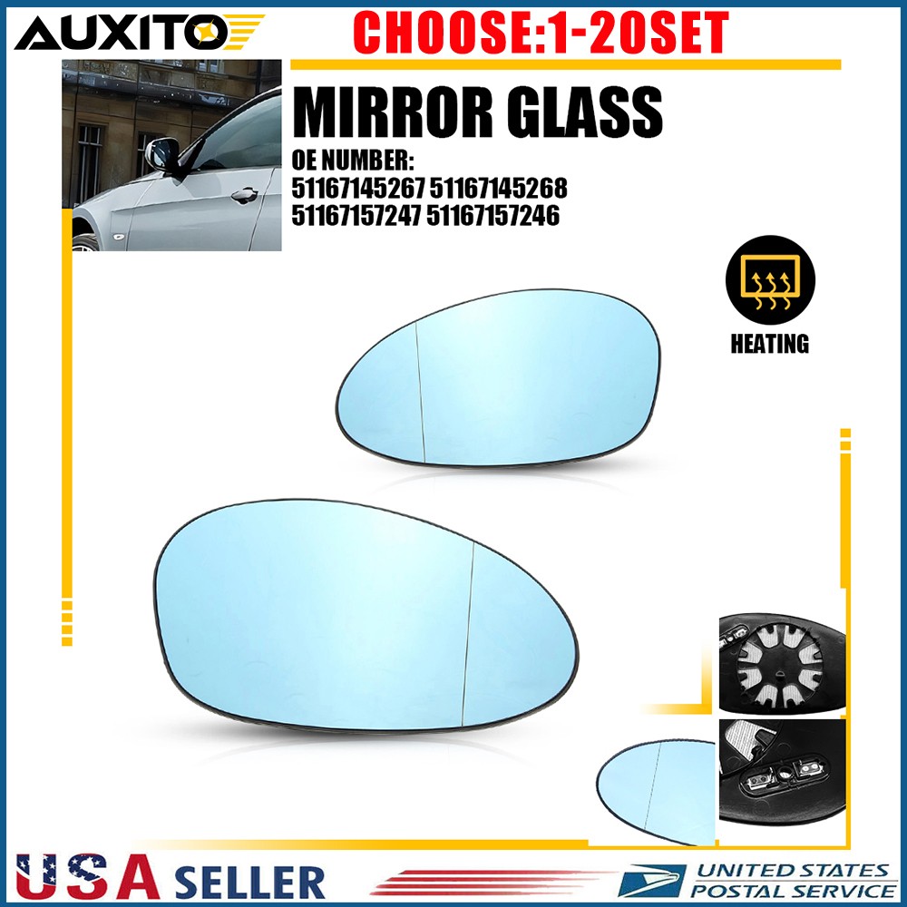 For BMW E92 335i 328i Coupe 2006-2009 Blue Heated Side View Mirror Glass 2-10X