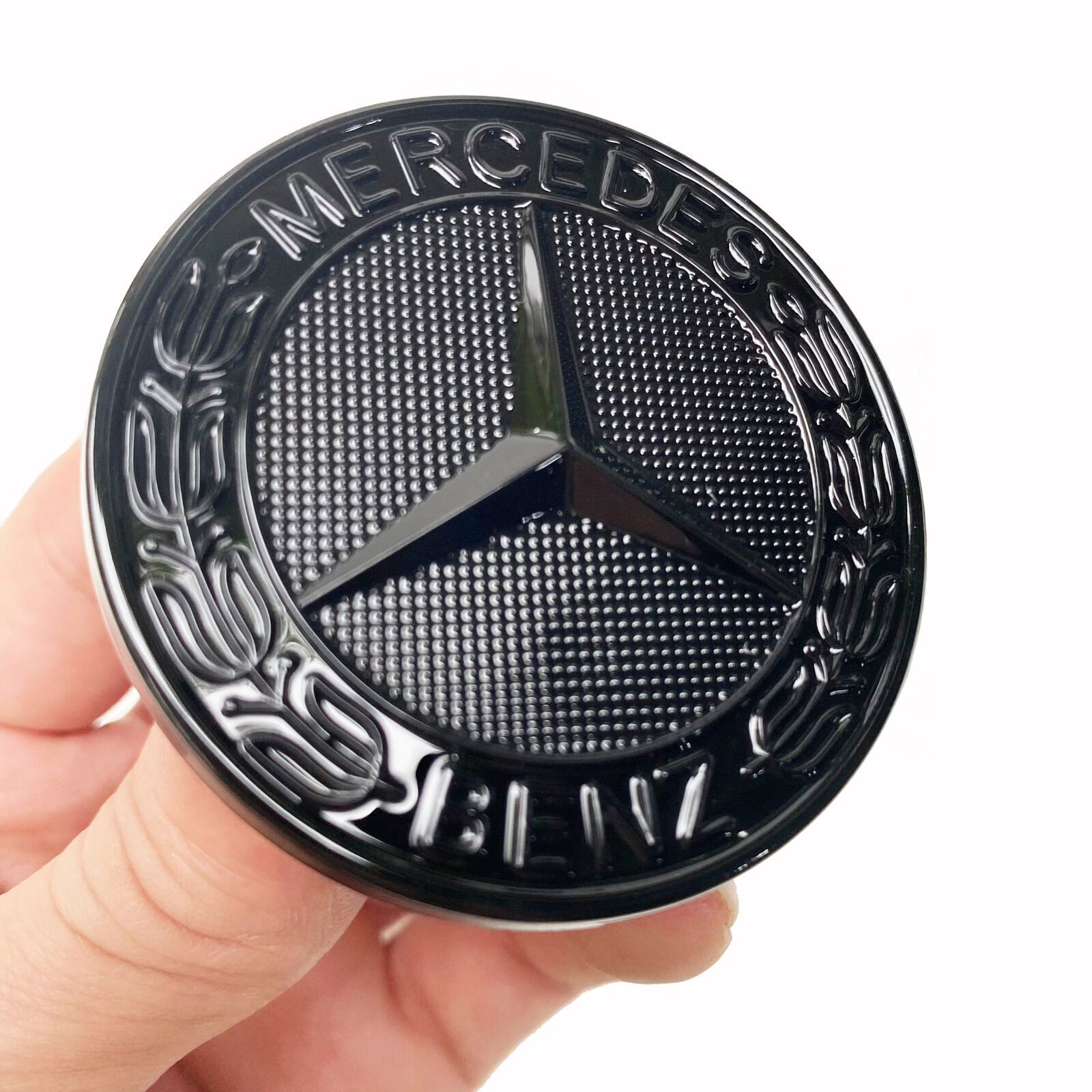 57mm Gloss Black Flat Hood Badge Emblem For Mercedes Benz E300 E400 E43 E450 E53