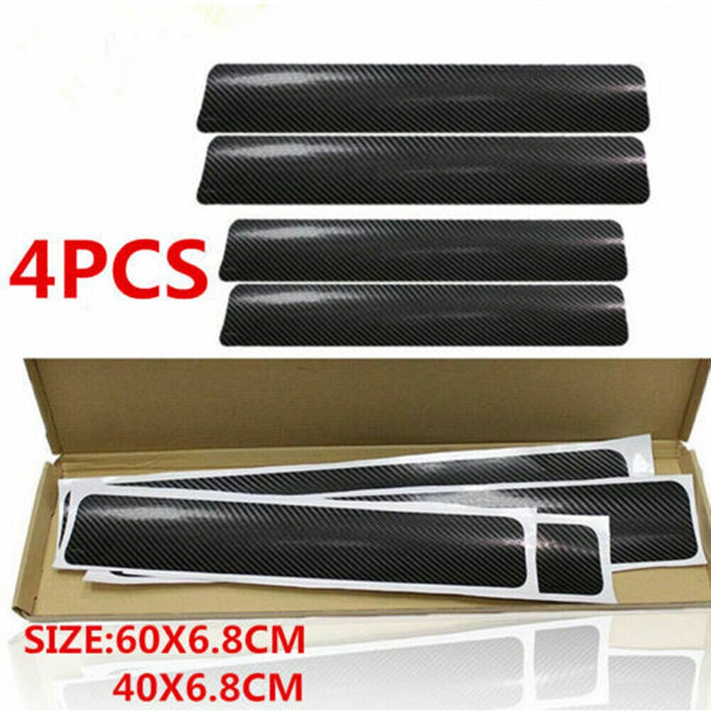Black Carbon Fiber Scuff Plate Door Sill Cover Panel Step Protector Guard 4pcsy