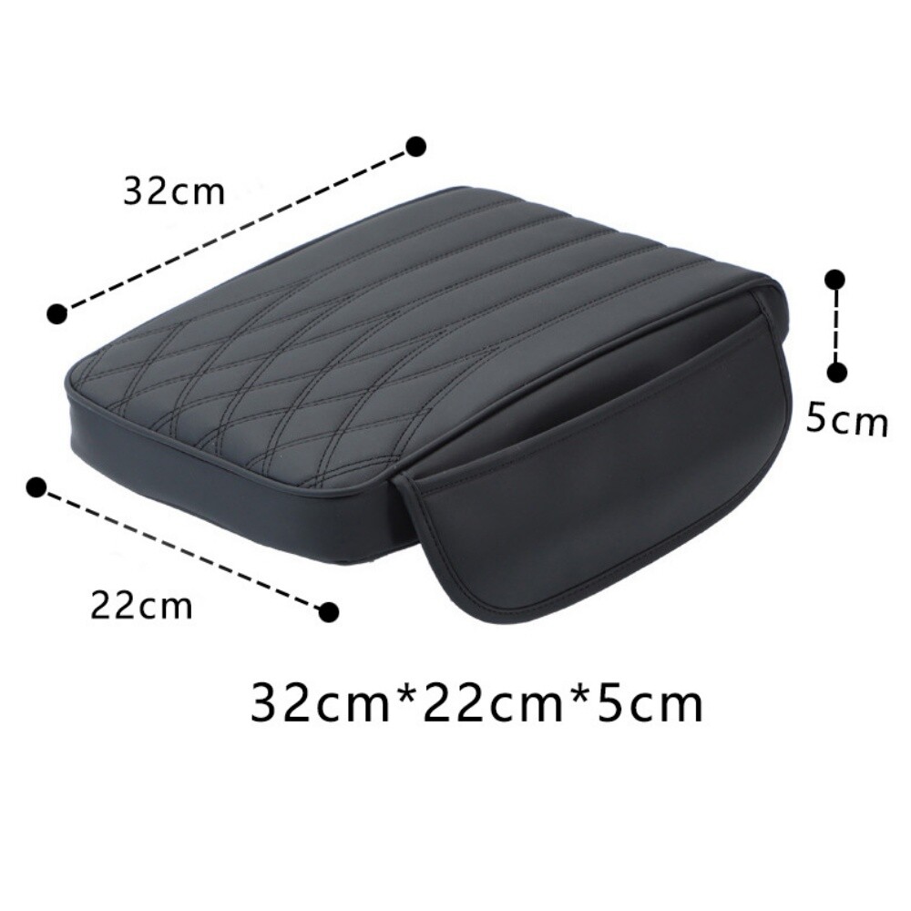Car Armrest Cushion Cover Leather Center Console Box Pad Mat with Storage Pocket