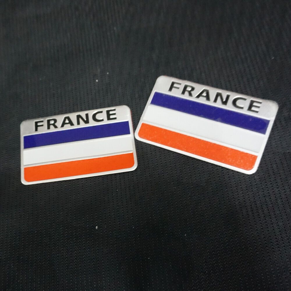 2x FRANCE Flag Long Metal Emblem Decal Badge Sticker Motors Car Engine Hatchback