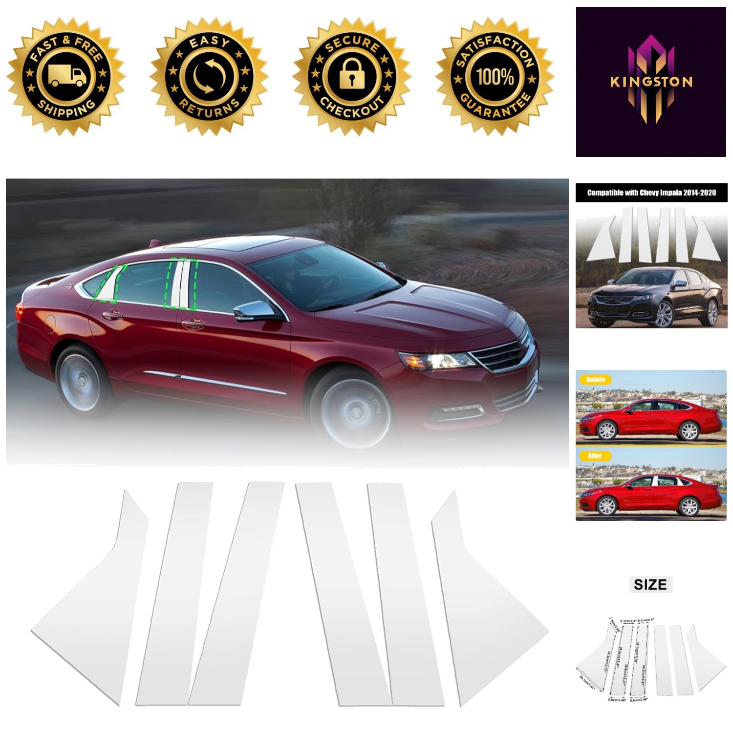 Vehicle-Specific Chrome Silver Door Trim for Chevy Impala (2014-2020) – 6 Pieces