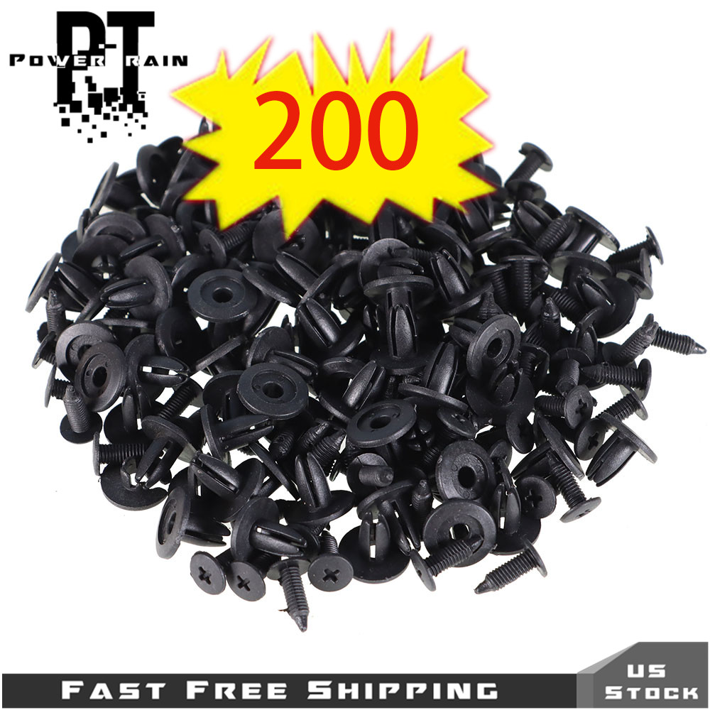 200pcs auto Car 6mm Door Fender Hole Push Plastic Rivets Retainer Clips Black
