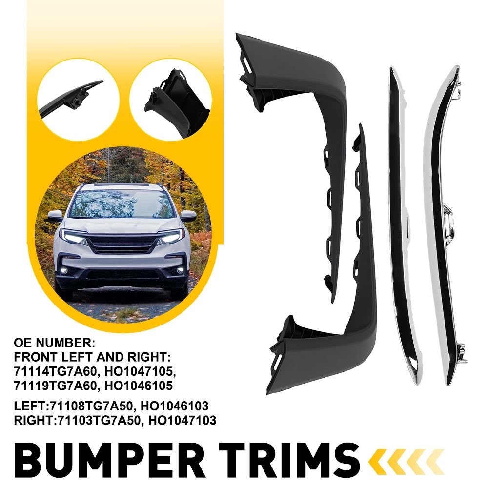 Front Bumper Trim Set Lower & Upper For 2019-22 Honda Pilot Front Left and Right