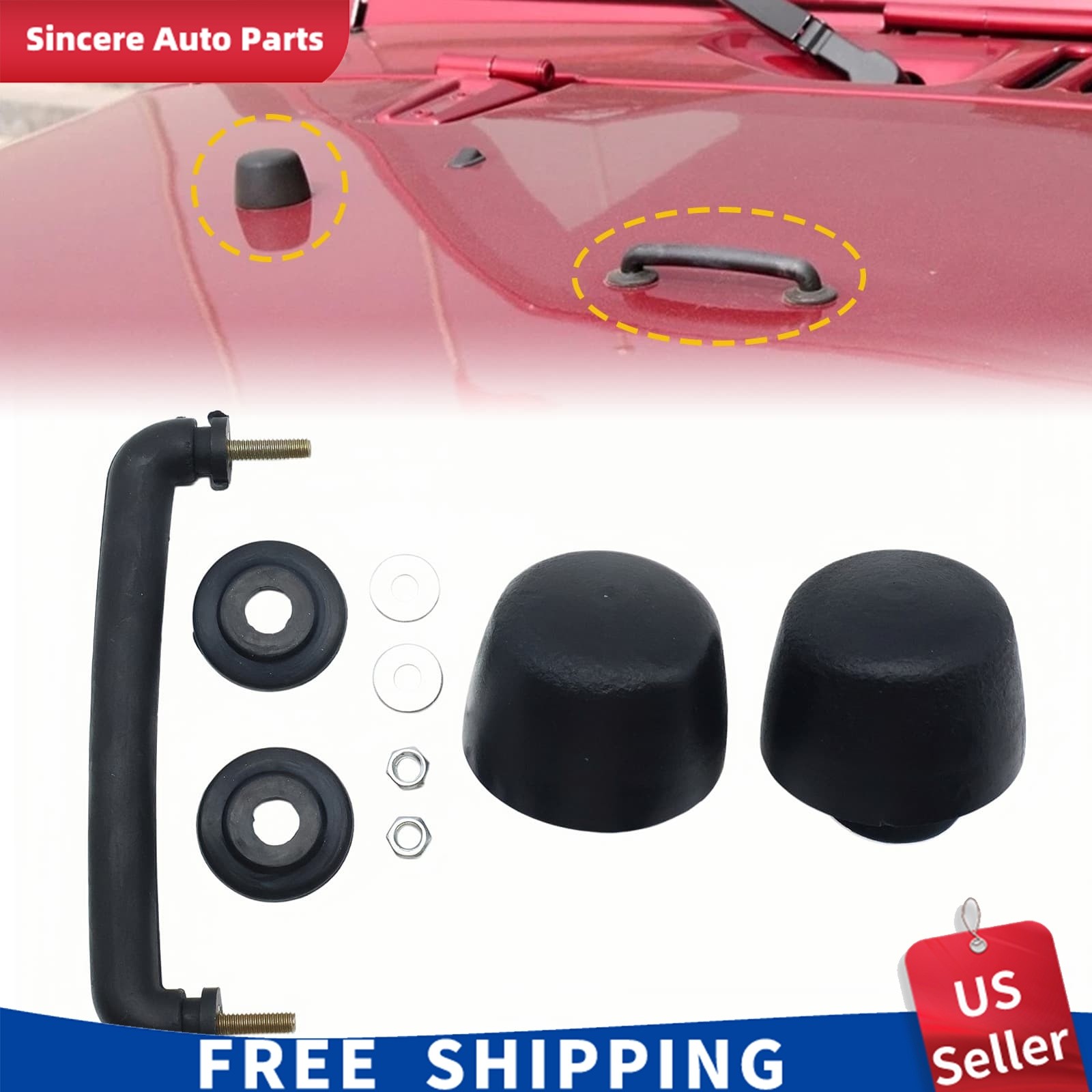 3Pc Hood Footman Loop And Windshield Bump Stop Set For Jeep Wrangler JK 1997-18