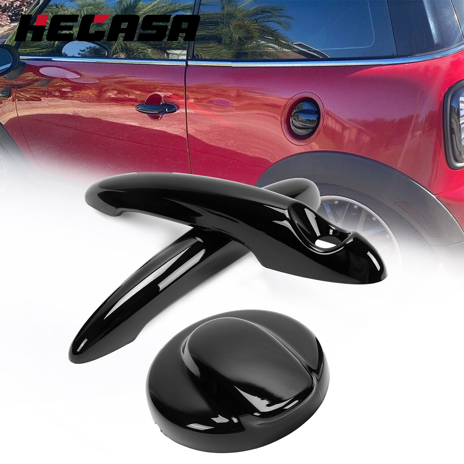 HECASA GLOSS BLACK Petrol Gas Cap & Door Handle Covers for MINI R55 R56 Cooper S
